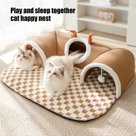 Túnel Cama para Gatos con Juguetes - Casa Cueva Plegable y Lavable - Image 16