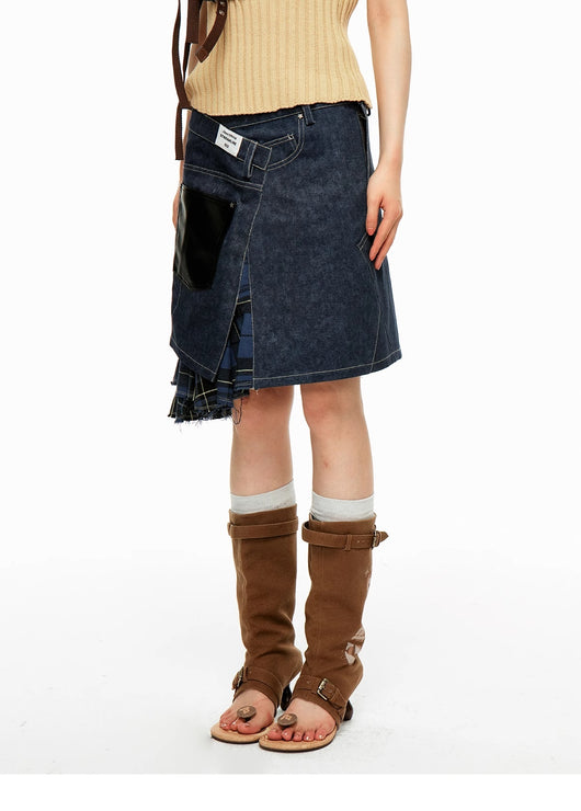 Falda Midi Twill con Flecos y Detalles Combinados - Image 19