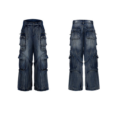 Pantalones Vaqueros Rectos Anchos Desgastados con Bolsillos Múltiples - Image 3