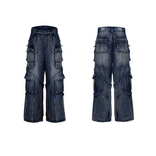 Pantalones Vaqueros Rectos Anchos Desgastados con Bolsillos Múltiples - Image 3