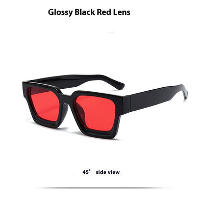 Olive green rectangular sunglasses with dark gray lenses, featuring a thick, modern frame design. - Image 19