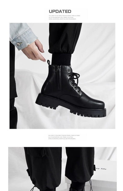 Botas Negras de Cuero para Hombre con Cierre Lateral y Plataforma Elevada - Image 18