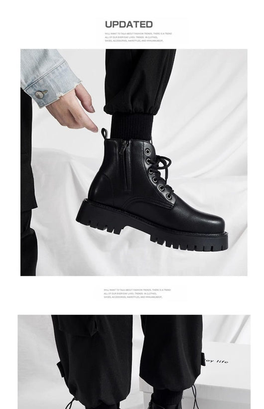 Botas Negras de Cuero para Hombre con Cierre Lateral y Plataforma Elevada - Image 18