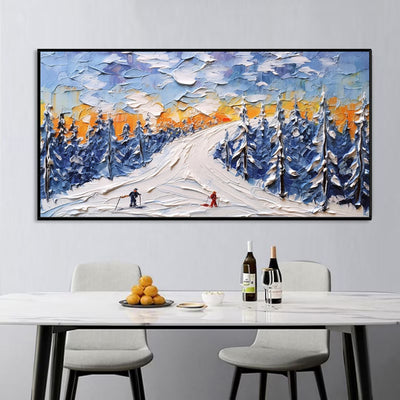 Cuadro Óleo Paisaje Invernal Esquí - Arte Texturizado Lienzo Grande para Sala - Image 4