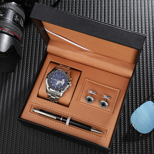 Reloj de Cuarzo con Pulsera de Acero, Gemelos y Bolígrafo Ejecutivo - Image 9