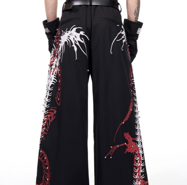 Pantalón Negro Elegante con Diseño de Espina Dorsal Remachado