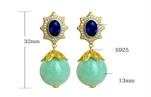 Aretes de Jade Retro Francés en Plata de Ley Natural - Image 6