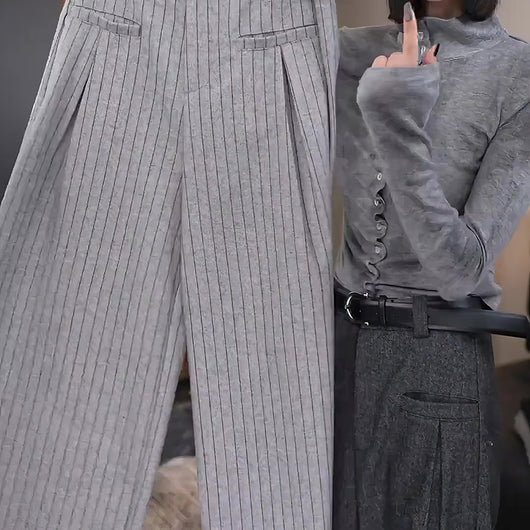 Pantalones de Lana con Diseño de Rayas Grises - Image 2