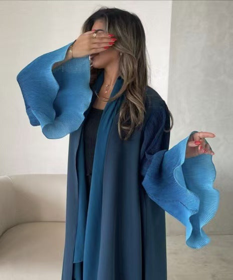 Cardigan Largo Plisado Degradado Elegante para Mujer - Image 11