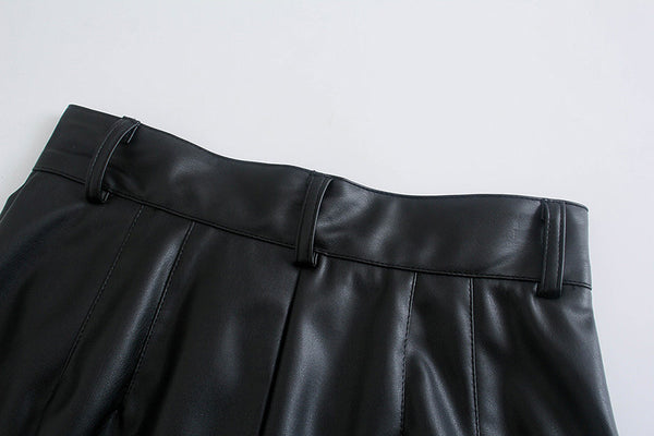 Pantalón de Cuero Estilo Europeo Cintura Alta Casual Ajustado