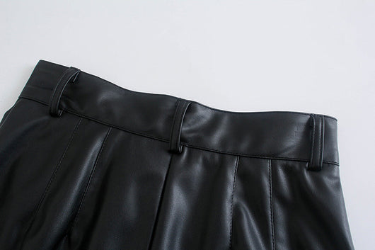 Pantalón de Cuero Estilo Europeo Cintura Alta Casual Ajustado - Image 2