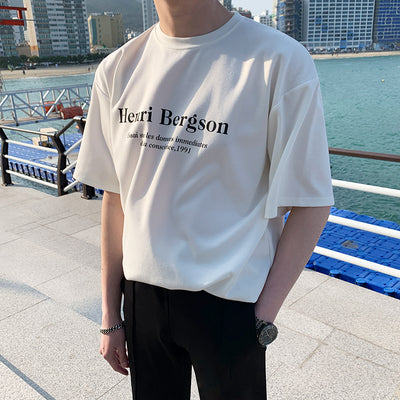 Playera Suelta de Manga Corta para Hombre - Estilo Urbano con Letras