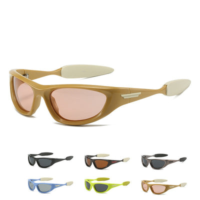Black polarized sports sunglasses with a wrap-around frame and dark lenses, shown with five other color options. - Image 3