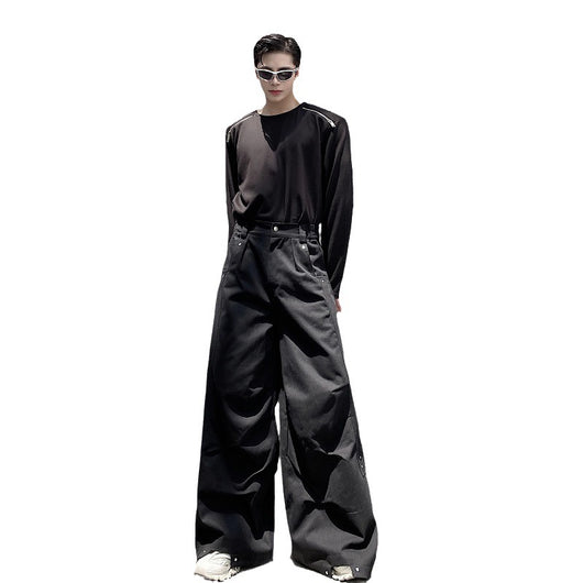 Pantalones Anchos Plisados Hombre - Corte Relajado Oscuro - Image 4