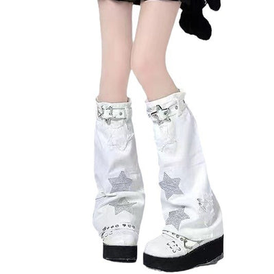 Calcetines Largos Sueltos con Bordado de Pentagrama para Mujer - Image 5