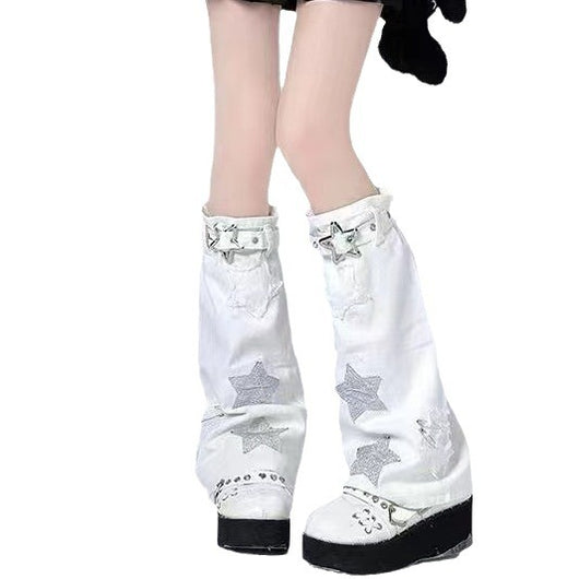 Calcetines Largos Sueltos con Bordado de Pentagrama para Mujer - Image 5