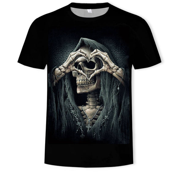 Playera Calavera Impresión 3D Digital Manga Corta Trendy