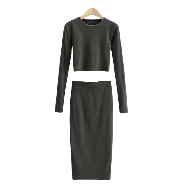 Conjunto Falda Acolchada Cuello Redondo Elegante