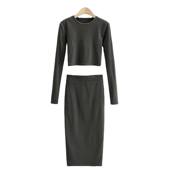Conjunto Falda Acolchada Cuello Redondo Elegante