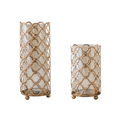 Jarrón de Cristal Calado con Detalles Dorados y Soporte Metálico - Image 3