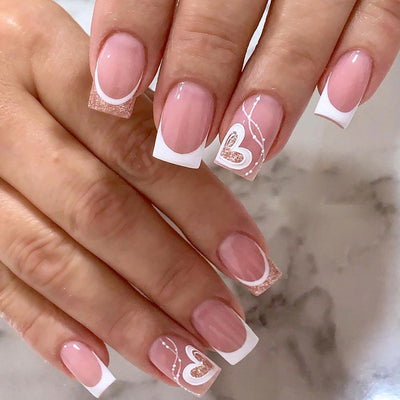 Uñas Postizas Amor Simple - Diseño Dulce y Elegante