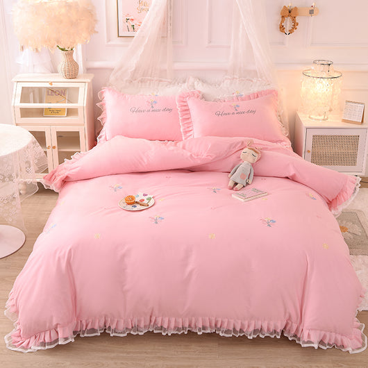 Juego de Cama Infantil de 4 Piezas en Algodón con Volantes y Bordado de Flores - Image 10