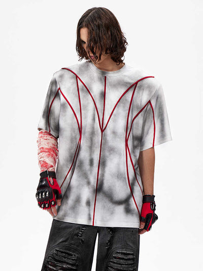 Camiseta Patchwork con Hombreras Acolchadas y Líneas 3D - Image 4