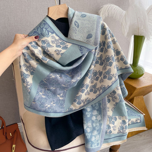 Chal Estampado Floral Estilo Coreano - Abrigo Tipo Cachemira para Invierno