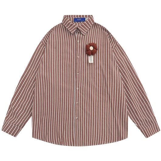 Camisa Hombre Primavera Otoño Flores 3D Rayas Verticales Cuello Solapa Suelta - Image 5