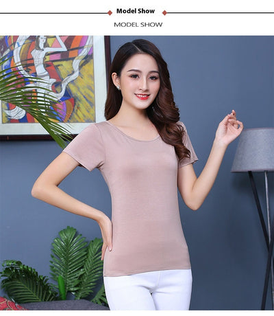 Camiseta Modal Mujer Manga Corta con Refuerzo de Pecho Color Sólido - Image 21