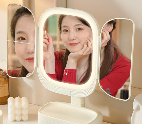 Espejo de Maquillaje LED de Escritorio Plegable con Luz Integrada