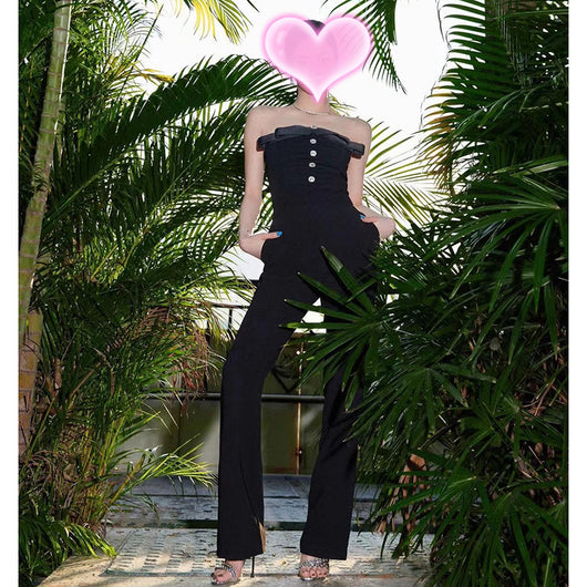 Jumpsuit Elegante con Moño y Cintura Alta Ajustada