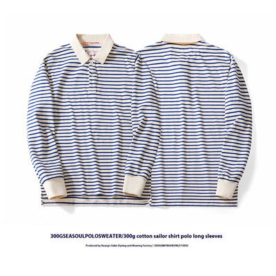 Camisa de Algodón a Rayas con Cuello Solapa para Hombre