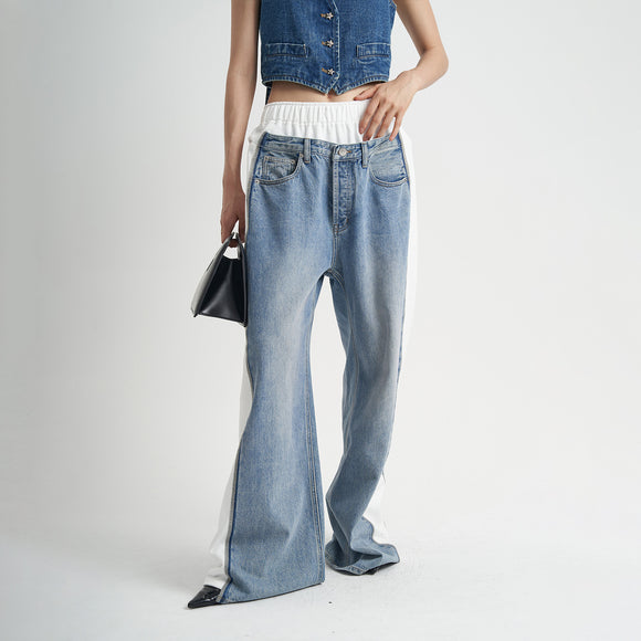 Jeans Patchwork Cintura Alta Loose Fit para Mujer