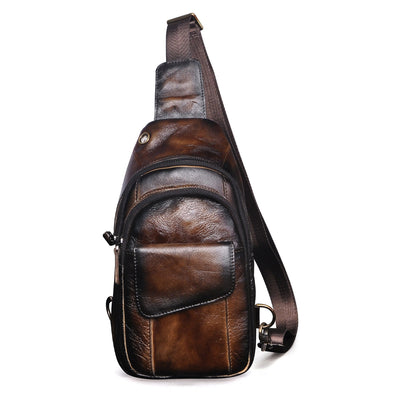 Bolsa Cruzada para Pecho de Cuero Crazy Horse Vintage - Estilo Retro para Hombre - Image 4