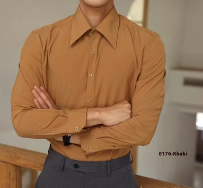 Camisa Business Casual Manga Larga Slim Fit Cuello Italiano Hombre - Image 17