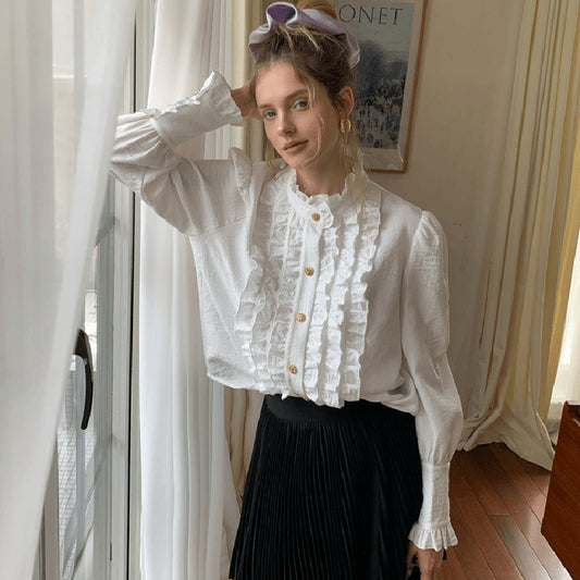 Blusa Blanca Moonlight Elegancia Francesa para Mujer