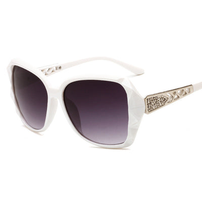 Women's retro big frame sunglasses with brown faceted frames, gradient purple lenses, and rhinestone-detailed silver temples. - Image 4