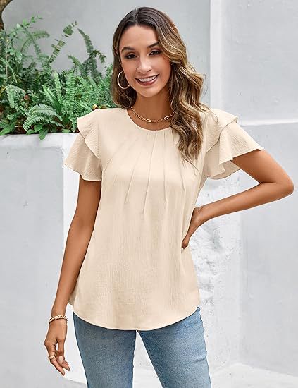 Blusa Ejecutiva Plisada de Manga Corta Cuello Redondo - Image 28