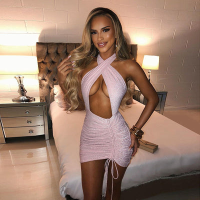 Vestido Halter Sexy con Detalles Calados para Mujer