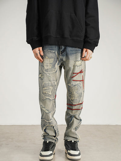 Jeans Rectos Rojo con Parches - Estilo Urbano Moderno - Image 9