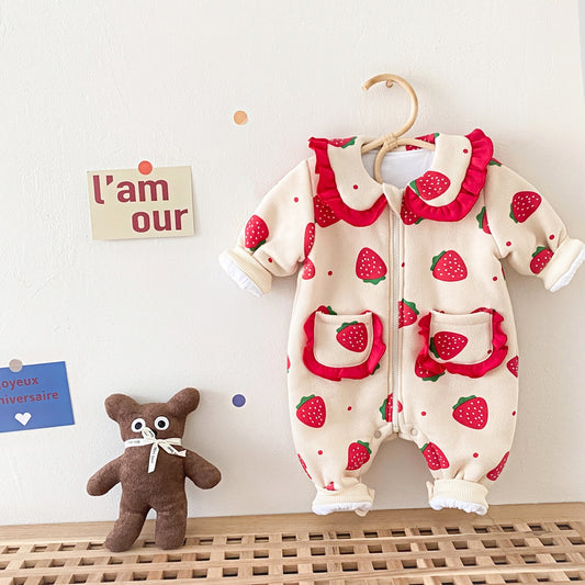 Enterizo Acolchado para Bebé Niña con Estampado de Fresas