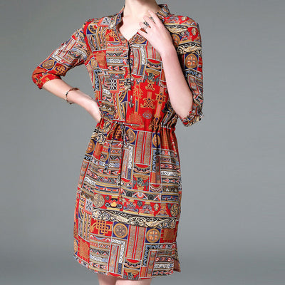 Vestido Camisero Vintage con Costuras Estampadas Ajustado