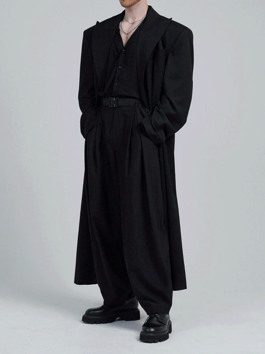 Abrigo Largo Cruzado Oversized en Negro - Image 2