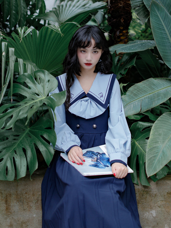 Vestido Preppy Azul Marino con Bordado Navy Japonés