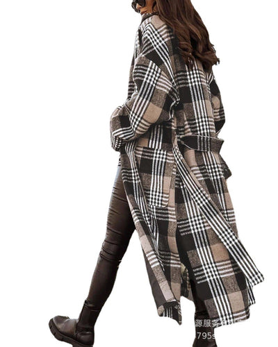Abrigo Largo Cuadros Elegante para Mujer - Estilo Europeo y Americano - Image 5