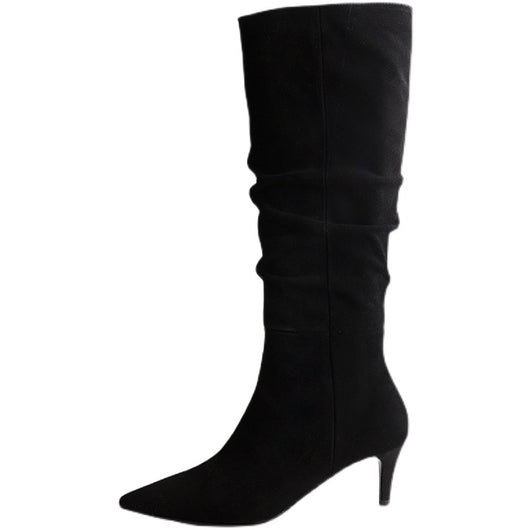 Botas de Ante Francés para Mujer Tacón Stiletto Marrón - Image 2