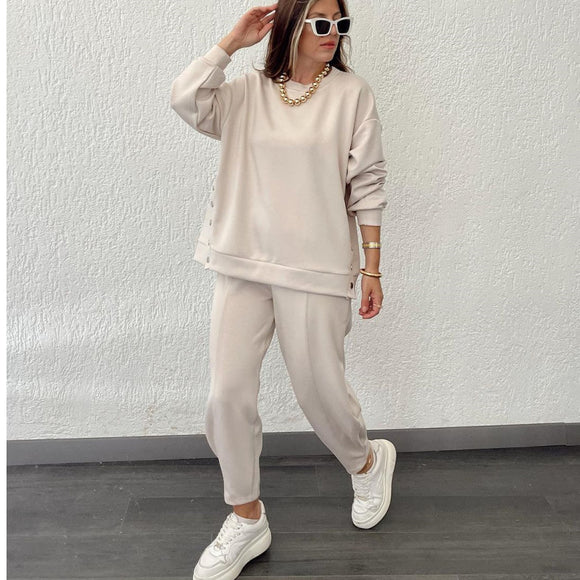 Conjunto Deportivo Casual: Camisa Manga Larga con Botones + Pantalón Ajustado