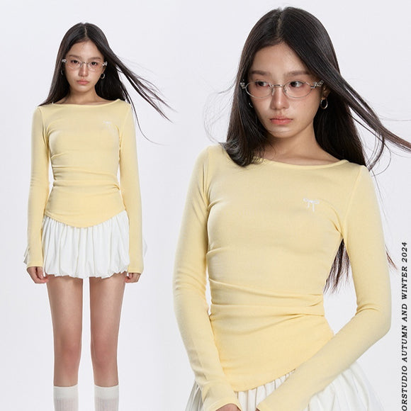 Blusa Plisada Cuello Redondo Manga Larga Versátil para Primavera