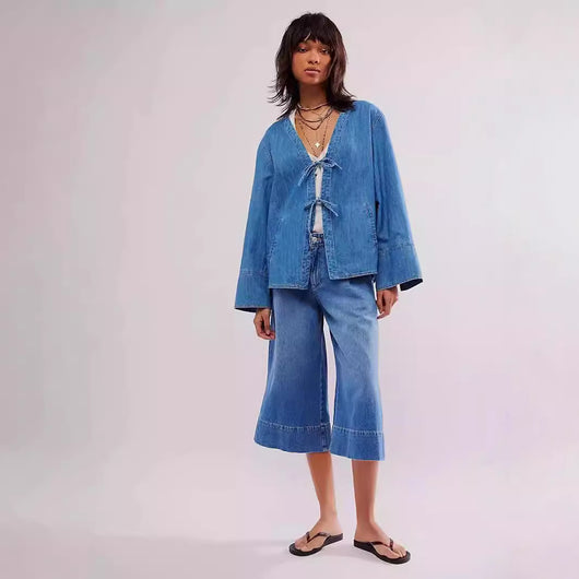 Chaqueta Camisa Denim Lavado con Bolsillos y Mangas Largas - Image 4
